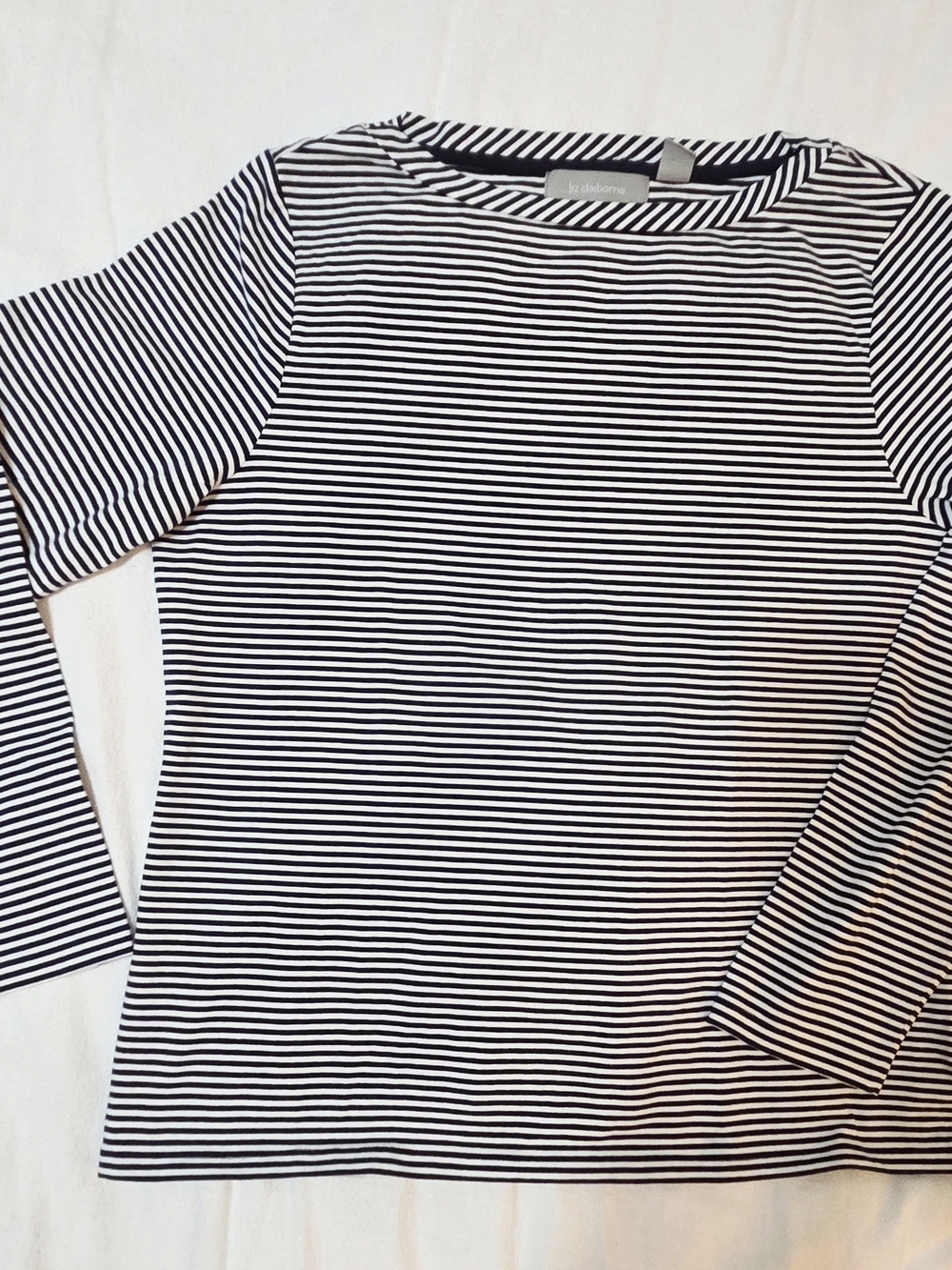 Liz Claiborne Black and White Striped Long Sleeve Tee